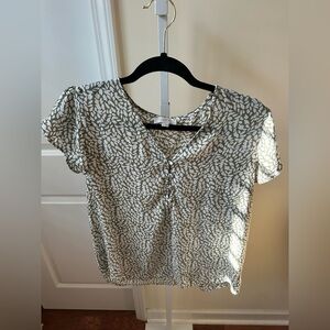 LOFT White and Gray Leaf Print Blouse